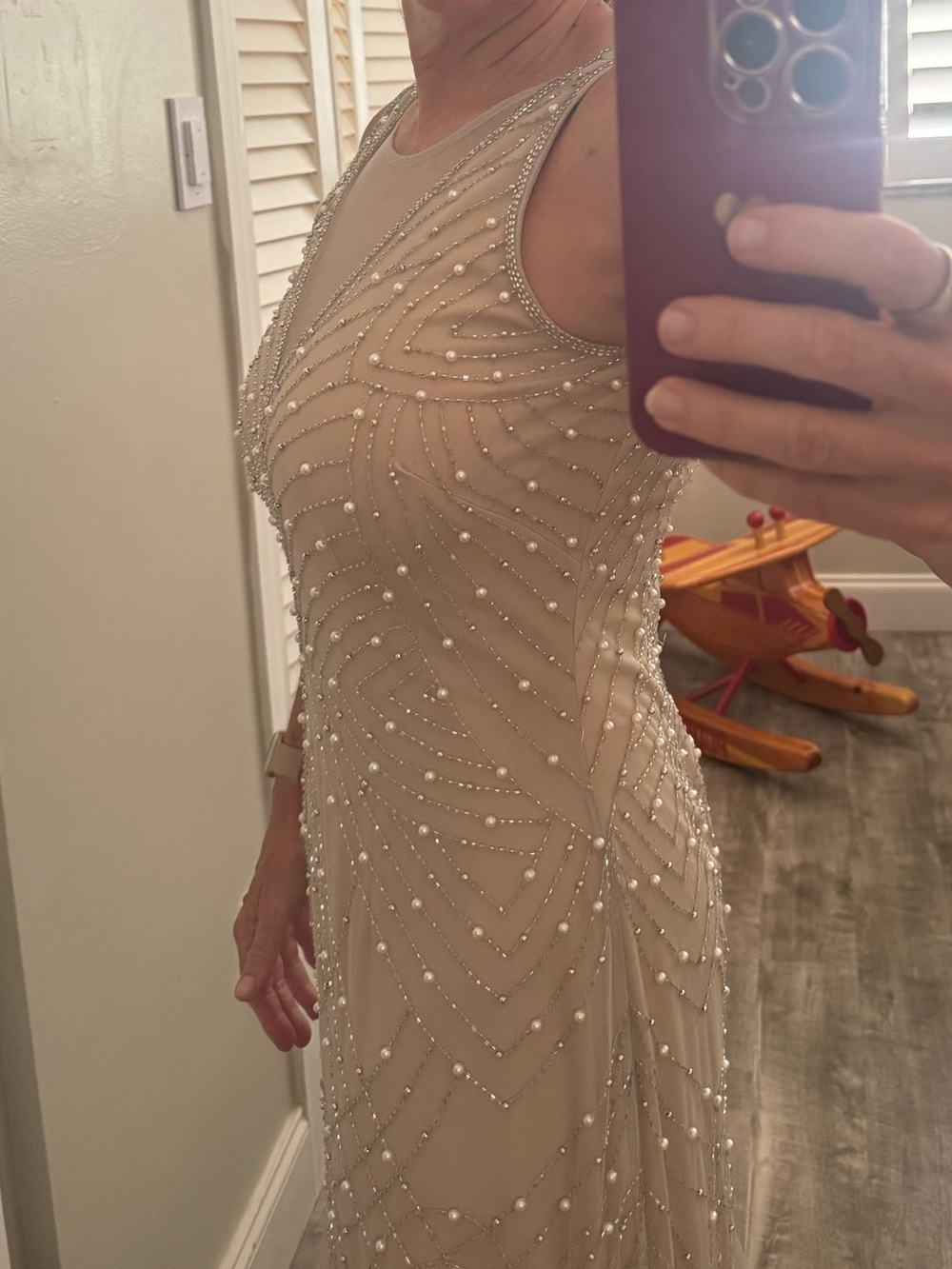 Adrianna Papell Taupe Beaded Mesh Maxi Skirt - Picture 4 of 9